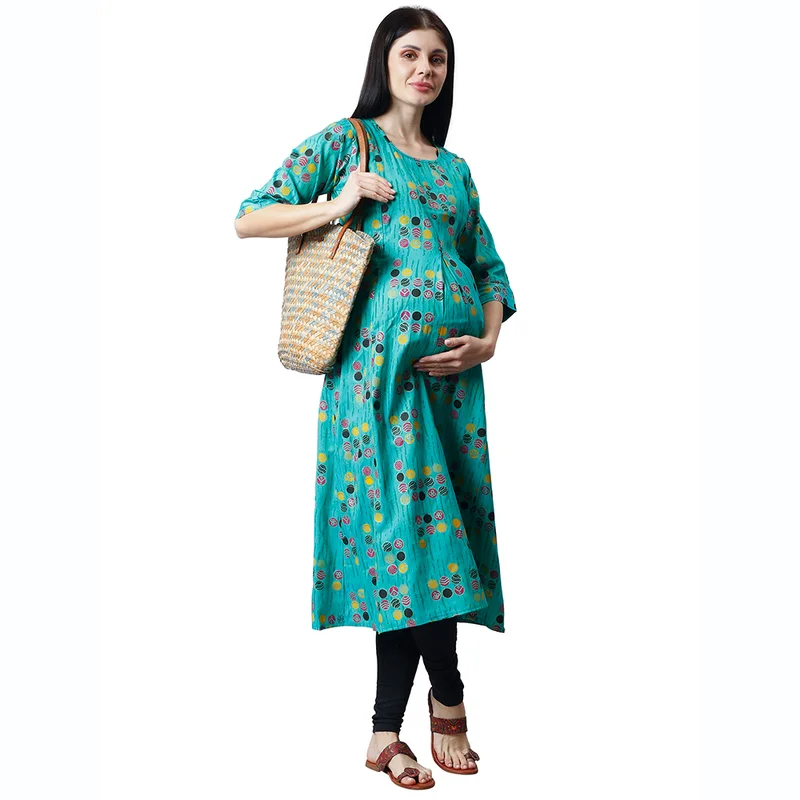 أوروبا الوسطى والشرقية 18 Women's Cotton Rayon A-Line MaternityFeeding kurti With Zippers