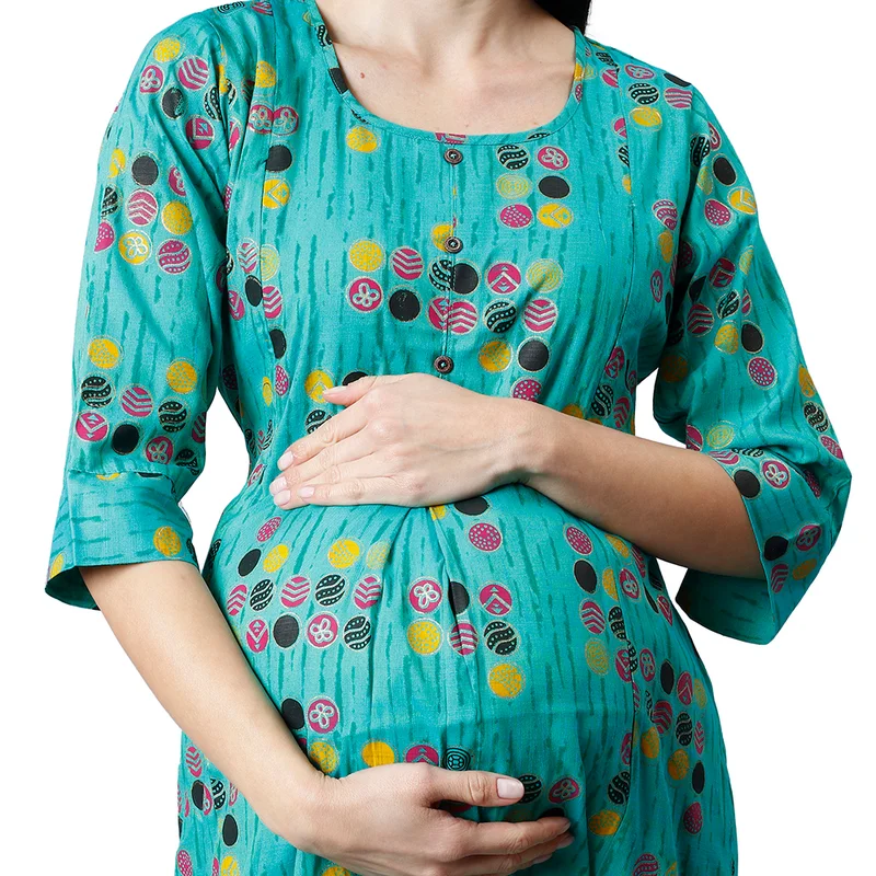 أوروبا الوسطى والشرقية 18 Women's Cotton Rayon A-Line MaternityFeeding kurti With Zippers