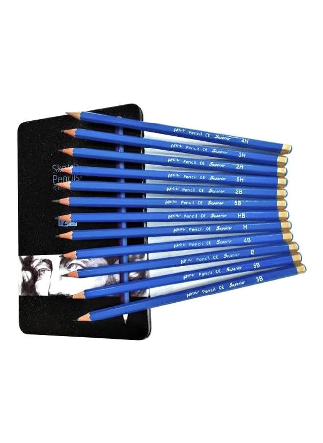 Superior Superior sketch pencils graphit set of 12 shades in a metal box - blue  - Image 1