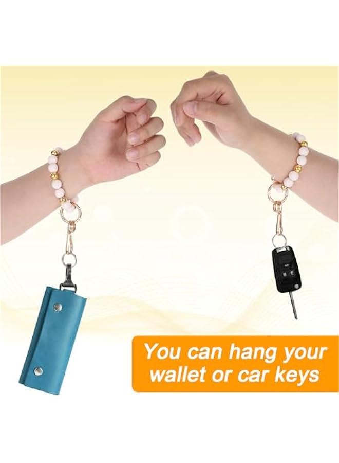 Silicone Beaded Keychain for Women, Wristlet Keyring Elastic Boho Bracelet Bangle Key Chain Holder for Car Wallet - Image 2