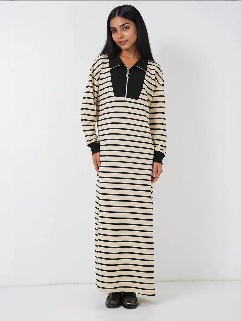 بيغ دارت فستان ماكسي مخطط بياقة بسحاب