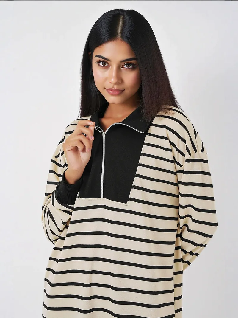 بيغ دارت فستان ماكسي مخطط بياقة بسحاب