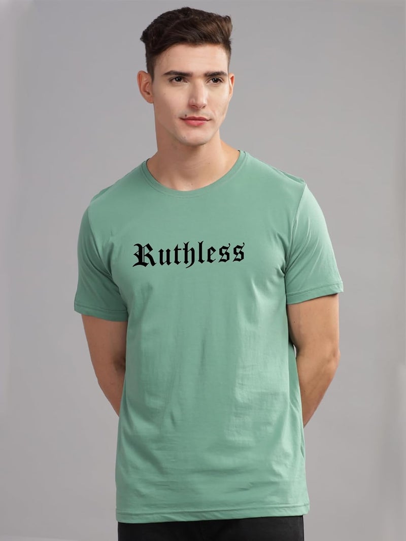 ADRO Men's Ruthless Graphic Printed T-Shirt in Pista Green - Premium Cotton Crew Neck Tee - Image 3