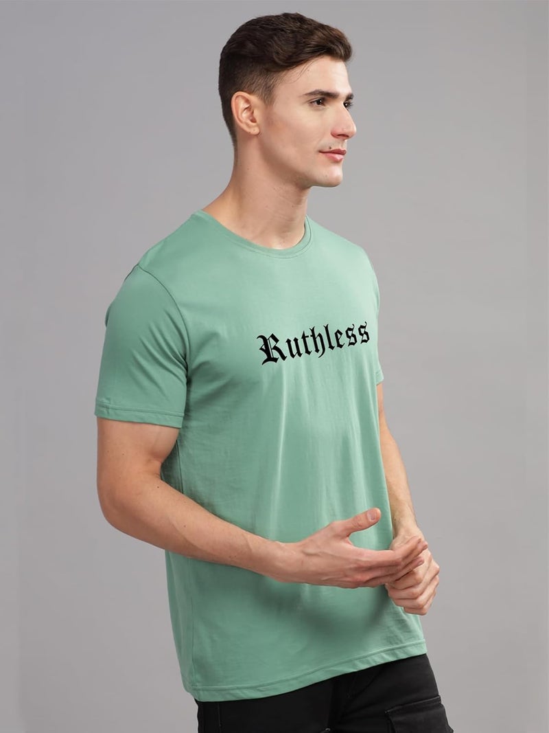 ADRO Men's Ruthless Graphic Printed T-Shirt in Pista Green - Premium Cotton Crew Neck Tee - Image 5
