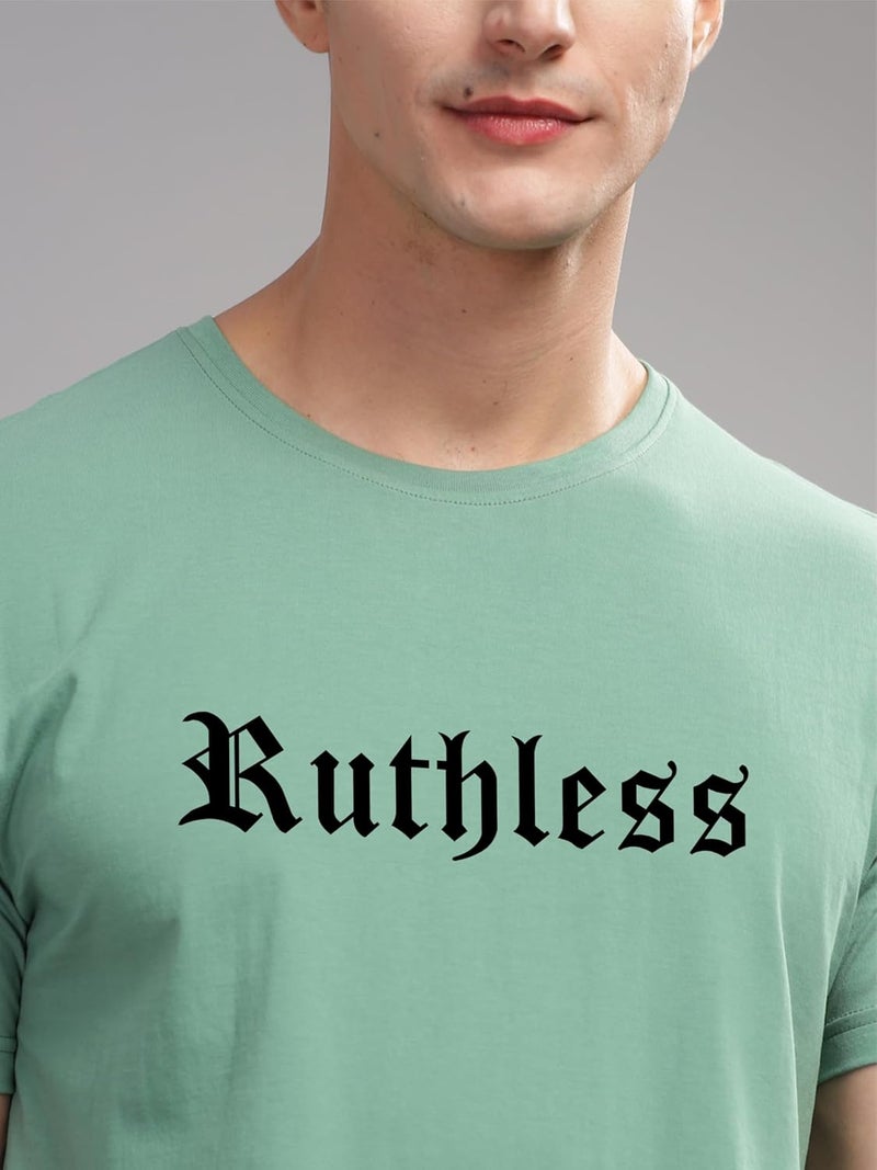 ADRO Men's Ruthless Graphic Printed T-Shirt in Pista Green - Premium Cotton Crew Neck Tee - Image 2