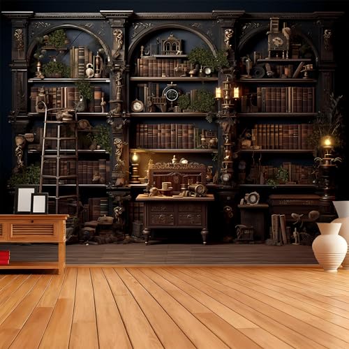 QGHOT Medieval Bookshelf Tapestry Vintage Bookcase Library Backdrop Old Books Dark Academia Large Tapestries Wall Hanging for Bedroom Living Room Office Zoom Background 80x60in - Image 4