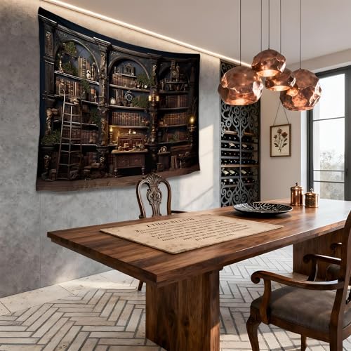 QGHOT Medieval Bookshelf Tapestry Vintage Bookcase Library Backdrop Old Books Dark Academia Large Tapestries Wall Hanging for Bedroom Living Room Office Zoom Background 80x60in - Image 2