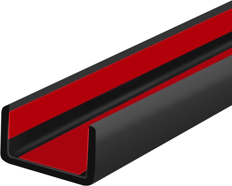 Protalwell Rubber Edge Trim, 1-3/8 inch Wide U Channel Edge Trim, Big Size U Shaped Trim, Self Adhesive Edge Banding for Plywood, Woods, Doors, Shelf, Cabinet, Countertop, Length 20Ft, Black Gloss Finish - Image 1