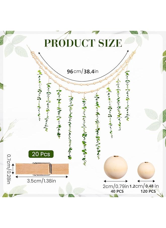 erorex Hanging Photo Display Holder Wall Decor With Wooden Cards Clips Style Picture Frame Wood Beads Garland Artificial Eucalyptus Plant Home Decoration For Farmhouse Greenery Cubicle Bedroom  - Image 2
