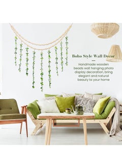 erorex Hanging Photo Display Holder Wall Decor With Wooden Cards Clips Style Picture Frame Wood Beads Garland Artificial Eucalyptus Plant Home Decoration For Farmhouse Greenery Cubicle Bedroom  - Image 4