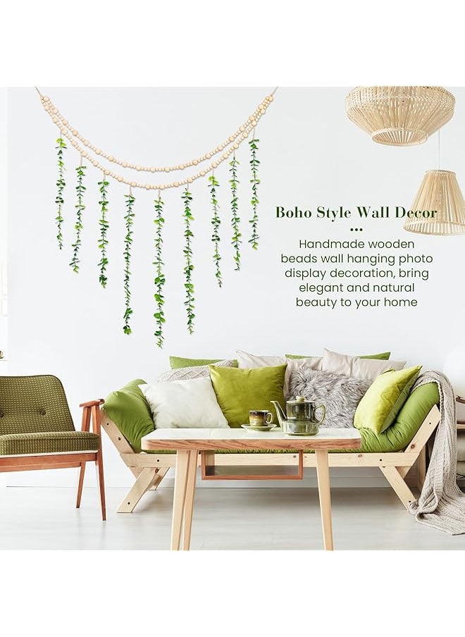 erorex Hanging Photo Display Holder Wall Decor With Wooden Cards Clips Style Picture Frame Wood Beads Garland Artificial Eucalyptus Plant Home Decoration For Farmhouse Greenery Cubicle Bedroom  - Image 4