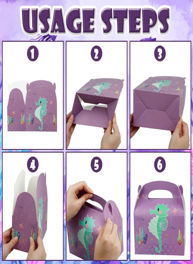 Sumalon 36 Pcs Party Favor Boxes With Handles, 6.3 Inch Foldable Paper Treat Boxes Candy Boxes, Gift Boxes Goodies Boxes for Birthday, Shower, Wedding, Party Supplies Decorations (Mermaid - Image 4