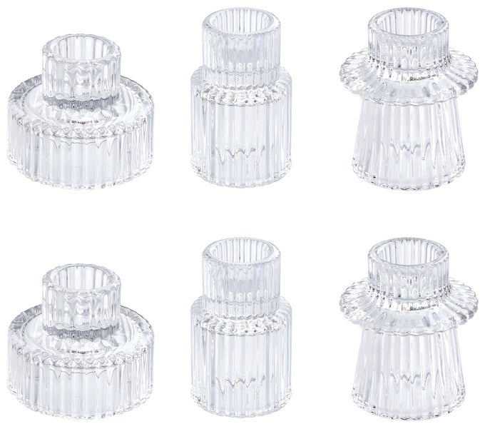 GLASS CANDLESTICK HOLDERS TEALIGHT CANDLE HOLDERS FOR TABLE CENTERPIECES WEDDING DECOR AND DINNER PARTY 6 PCS CLEAR