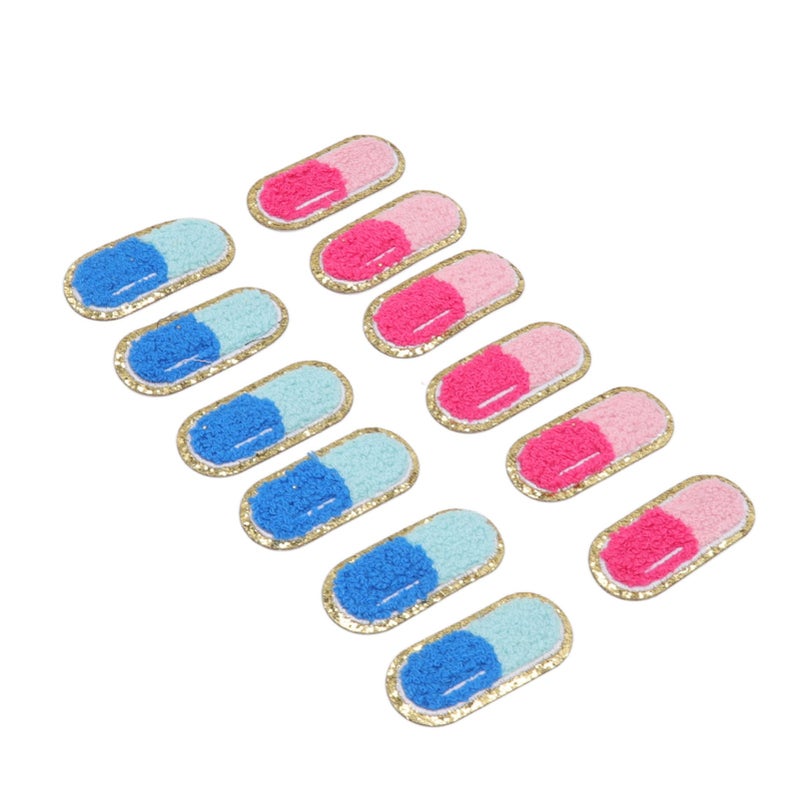 12 Pcs Embroidered Patches Cartoon Cute Pill Shape Easy Ironing Patches for DIY Clothing Bags Shoes Shirts Socks - Image 1