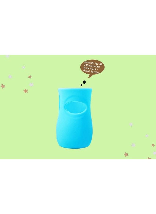The Little Lookers - Baby Feeding Glass Bottle Protection Silicone Cover Sleeve Holder Suitable For Wide Neck Avent Feeder; Protector Cover For Babies (Wide Neck 240260Ml Blue) - Image 1