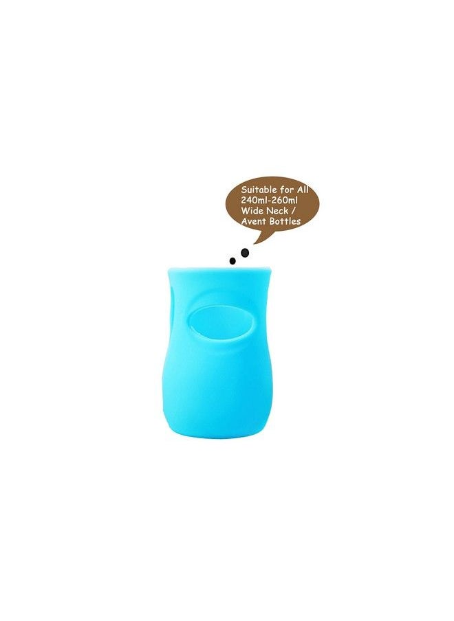 The Little Lookers - Baby Feeding Glass Bottle Protection Silicone Cover Sleeve Holder Suitable For Wide Neck Avent Feeder; Protector Cover For Babies (Wide Neck 240260Ml Blue) - Image 1