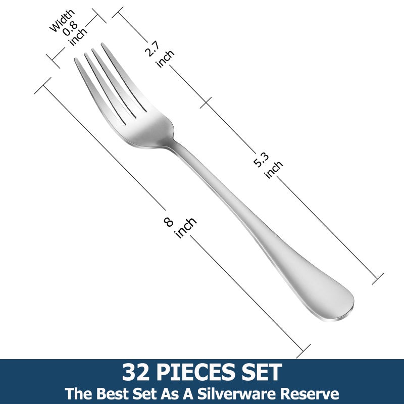 MUTNITT 32 Piece Dinner Forks Set  Food-Grade Stainless Steel Silverware Forks  Cutlery Forks  Metal Forks For Home  Kitchen Or Restaurant  Mirror Polished  Dishwasher Safe - 8 Inch - Image 2