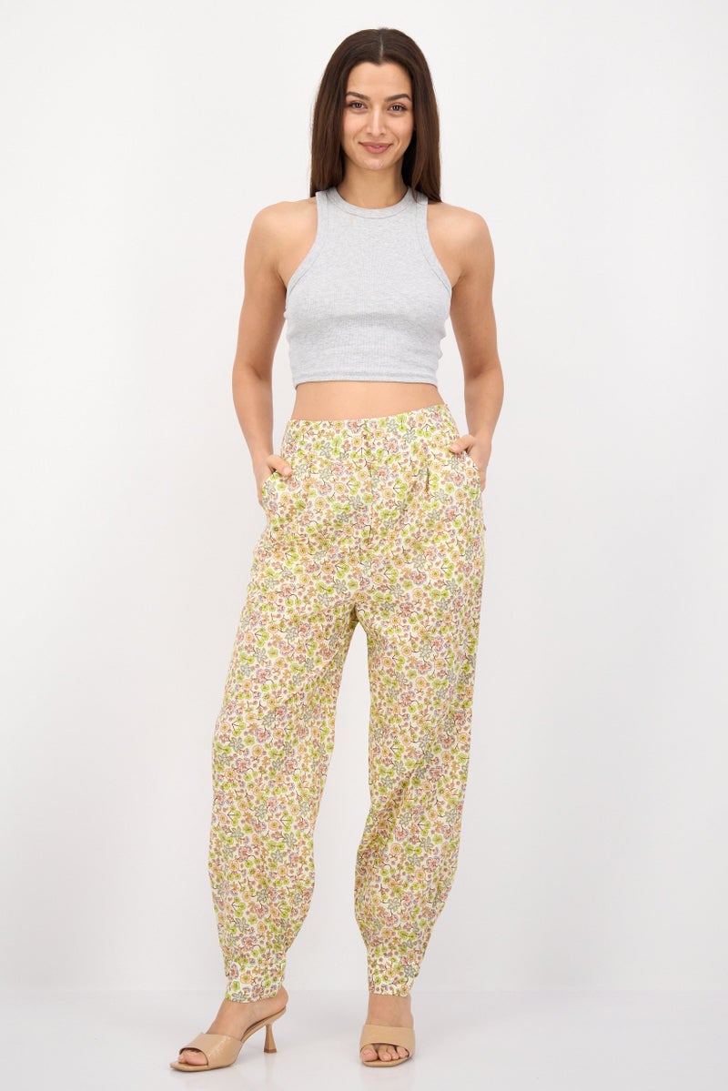Scotch & Soda Women Regular Fit Floral Print Straight Leg Pant, Cream Combo  - Image 3