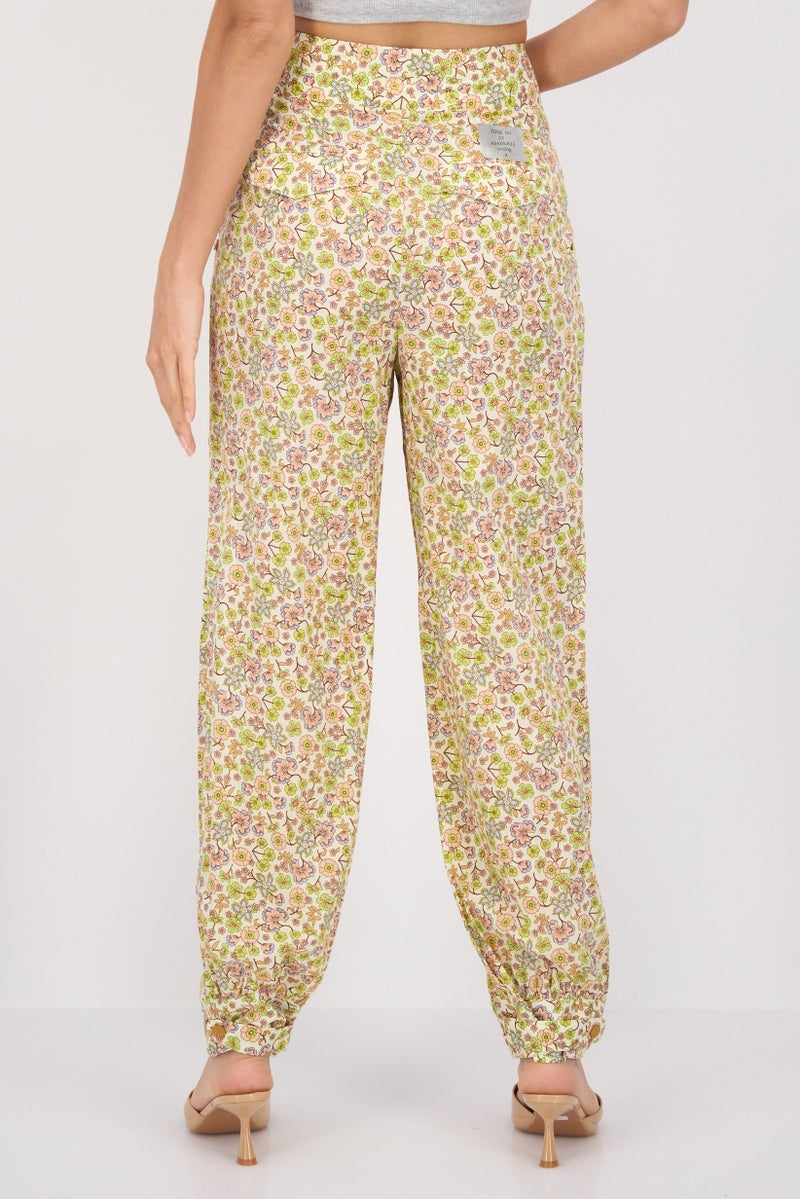 Scotch & Soda Women Regular Fit Floral Print Straight Leg Pant, Cream Combo  - Image 2