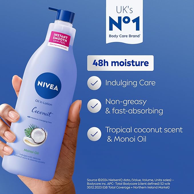 NIVEA Oil In Lotion Coconut Monoi Oil 400ml Replenishing Body Lotion with Tropical Coconut Scent Powerful Monoi Oil 48H Moisturising Cream NIVEA Body Lotion - Image 2