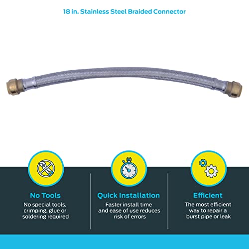 SharkBite 3/4 x 18 Inch Flexible Repair Coupling Hose, Push To Connect Brass Plumbing Fitting, PEX Pipe, Copper, CPVC, PE-RT, HDPE, U3016FLEX18LF - Image 3