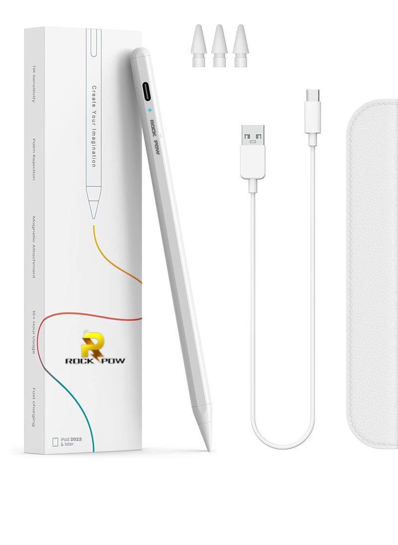 Rock Pow Active Digital Stylus iPad Pen Pencil Pro with Fast Charging & Palm Rejection For Apple iPad 2018 -2022 and Later White  - Image 2