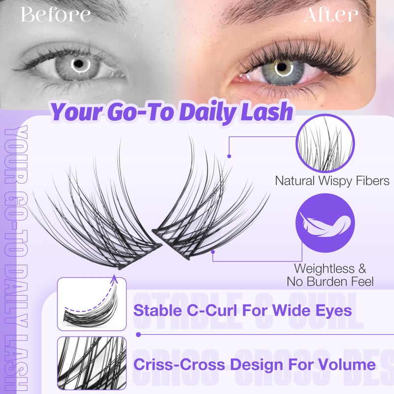 LANFLOWER Wispy Lash Clusters Natural Eyelash Clusters C Curved Individual Lashes 10-16mm Cluster Eyelash Extensions Soft Lash Extension DIY at Home Cluster Lashes by Lanflower - Image 3
