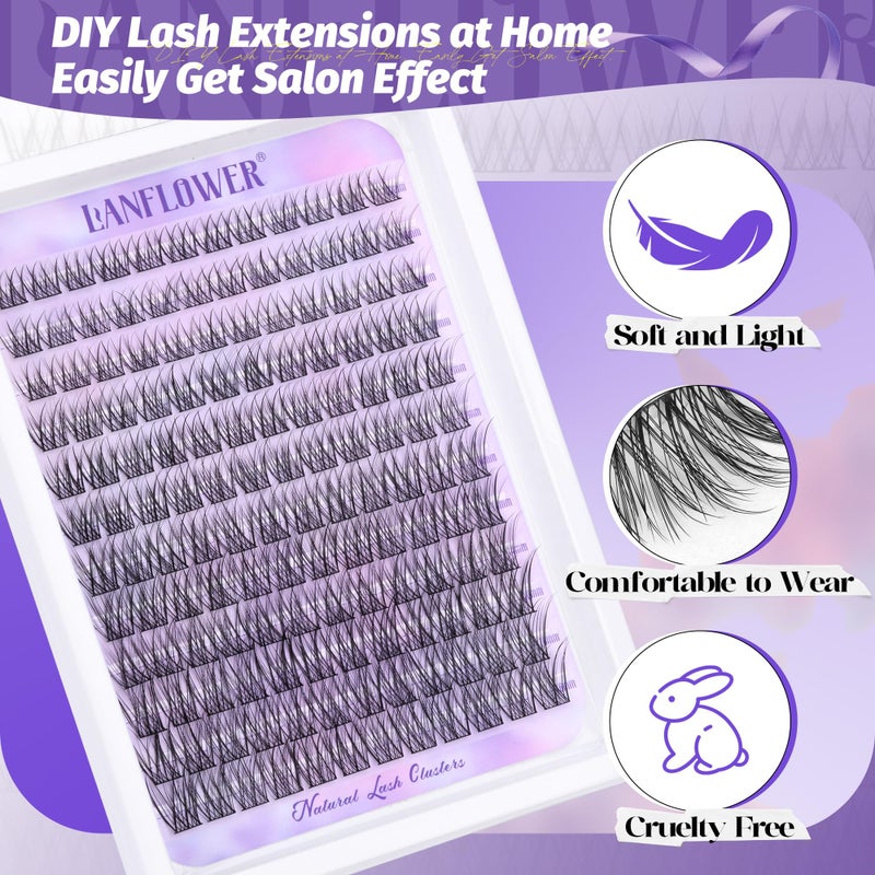 LANFLOWER Wispy Lash Clusters Natural Eyelash Clusters C Curved Individual Lashes 10-16mm Cluster Eyelash Extensions Soft Lash Extension DIY at Home Cluster Lashes by Lanflower - Image 5
