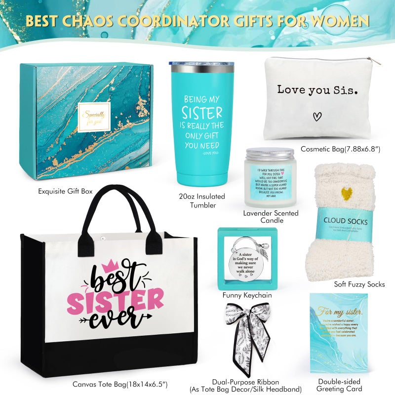 Suhctuptx Sisters Gifts from Sister, Birthday Gift, Christmas Mothers Day Gifts for Women, Best Ever Gift Basket with Tote Bag, Cool Love You Box Unique Present Ideas for Sis Adult, Sister in Law Pink - Image 2