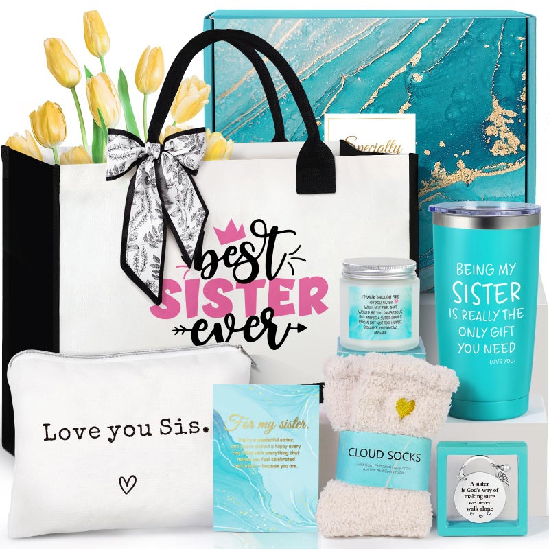 Suhctuptx Sisters Gifts from Sister, Birthday Gift, Christmas Mothers Day Gifts for Women, Best Ever Gift Basket with Tote Bag, Cool Love You Box Unique Present Ideas for Sis Adult, Sister in Law Pink - Image 1