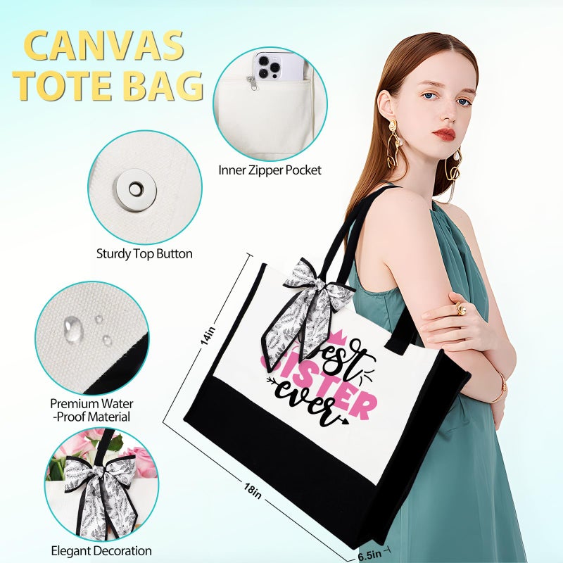 Suhctuptx Sisters Gifts from Sister, Birthday Gift, Christmas Mothers Day Gifts for Women, Best Ever Gift Basket with Tote Bag, Cool Love You Box Unique Present Ideas for Sis Adult, Sister in Law Pink - Image 3