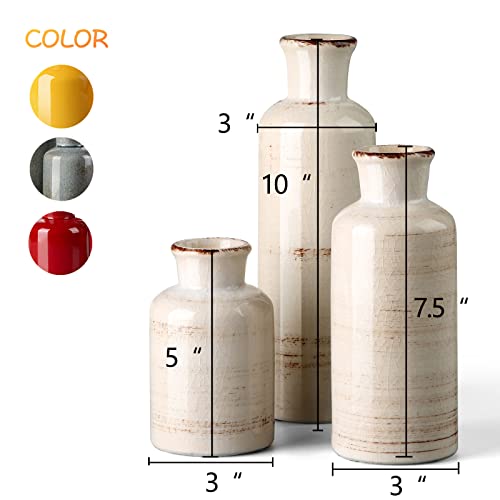 CwlwGO-Small White Ceramic Vase Set,Rustic Flower Vases for Home Décor,Flower Vase,Farmhouse Country Décor,Living Room Centerpiece Table Decorations,Shelf & Mantel Decor. - Image 2
