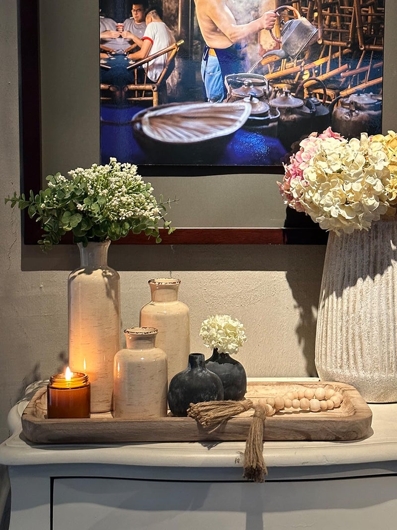 CwlwGO-Small White Ceramic Vase Set,Rustic Flower Vases for Home Décor,Flower Vase,Farmhouse Country Décor,Living Room Centerpiece Table Decorations,Shelf & Mantel Decor. - Image 5