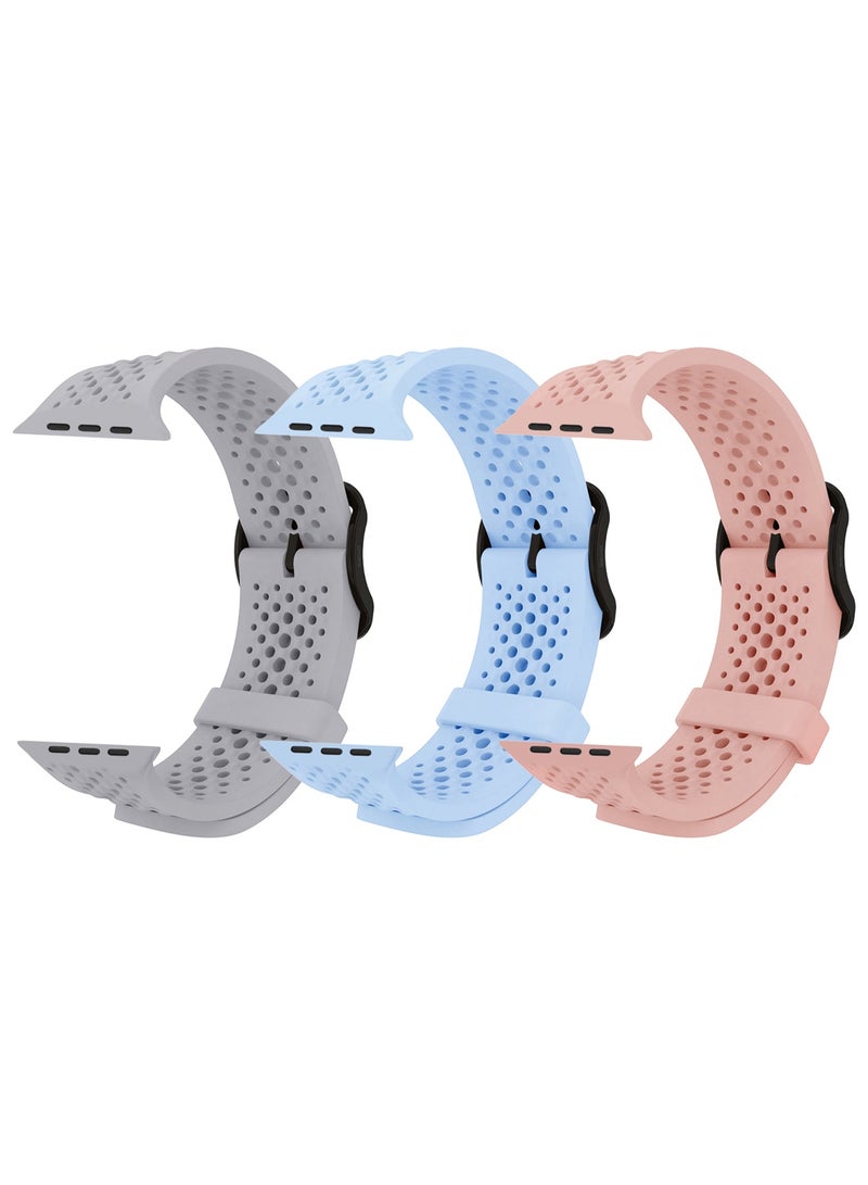 CATANES 3Packs 49mm/45mm/44mm/ Sport Silicone Watch Band Compatible with Apple Watch Series 9/8/7/6/5/4/3/2/1 & SE – Breathable Soft Strap with Buckle - Image 1