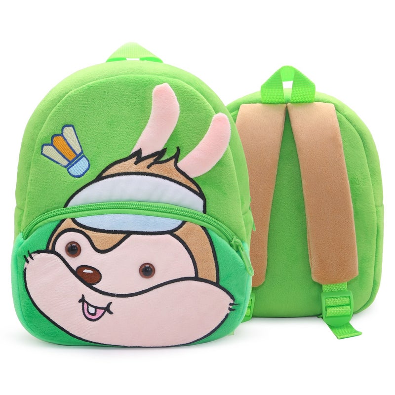 Plush Kids Backpack, Badminton Squirrel Animal Design, Soft Lightweight School Bag for Toddlers and Preschool Kids - Image 1