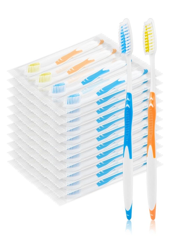 Zhjianup 100 PCS Disposable Toothbrushes Individually Wrapped Bulk Toothbrush Pack, Medium Soft Toothbrushes for Adults, Kids, Guests, Travel, Hotel, Nursing, Donation (2 Colors - Image 1