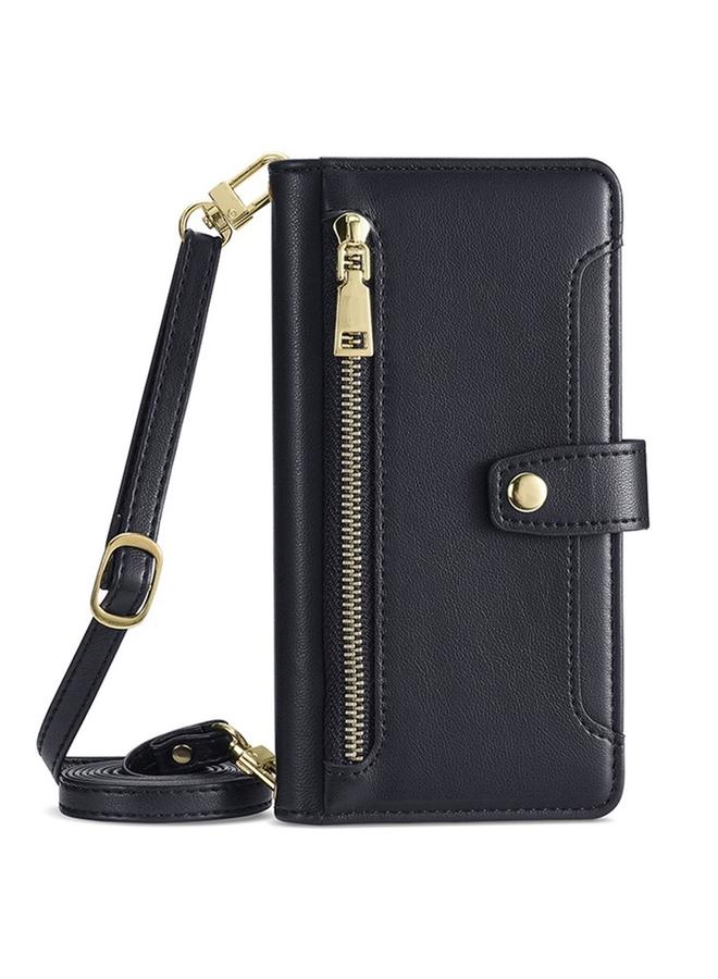 اس-توب جراب هاتف Realme C61 4G من جلد الأغنام بتصميم متقاطع مع سحاب ومحفظة جلدية - Image 2