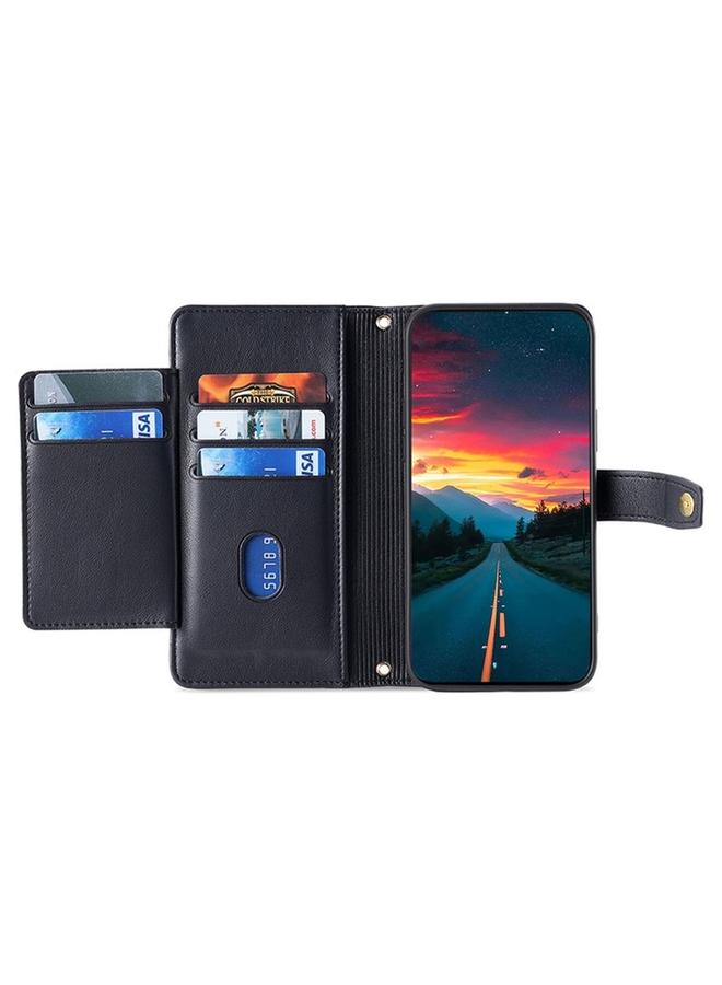 اس-توب جراب هاتف Realme C61 4G من جلد الأغنام بتصميم متقاطع مع سحاب ومحفظة جلدية - Image 3