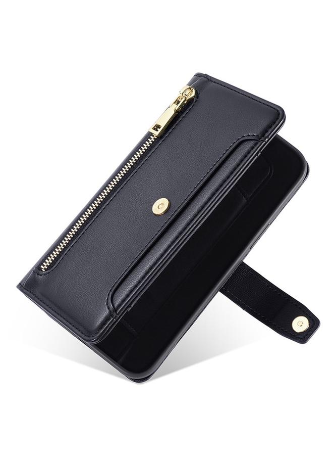 اس-توب جراب هاتف Realme C61 4G من جلد الأغنام بتصميم متقاطع مع سحاب ومحفظة جلدية - Image 5