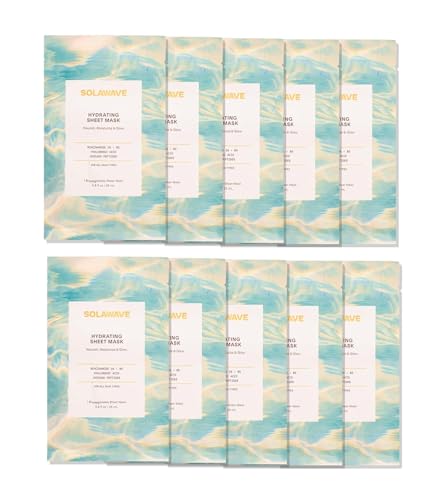 Solawave Hydrating Sheet Mask Anti Aging Face Mask with Niacinamide Hydrating Face Mask with Hyaluronic Acid Moisturizing Face Masks 10 Pack
