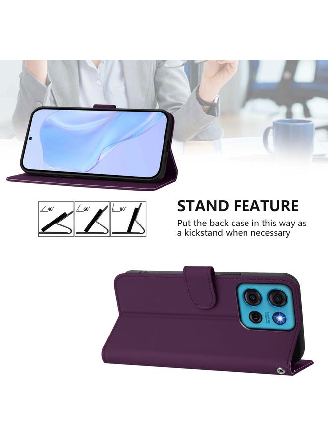 اس-توب جراب لهاتف Motorola Moto G75 5G مصنوع من الجلد بلون سادة مع حبل تعليق - Image 3