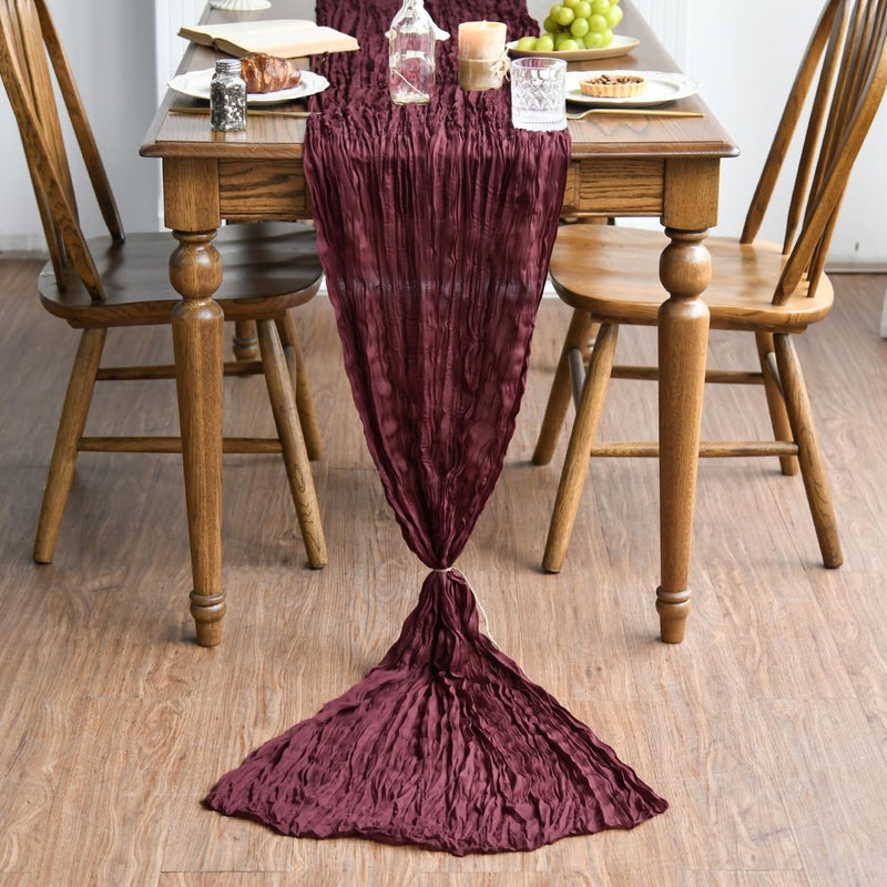 Artoid Mode Boho Burgundy Gauze Wedding Cheesecloth Table Runner set of 6, 35x120 Inch Seasonal Fabric Kitchen Dining Holiday Table Decor for Home Party - Image 2