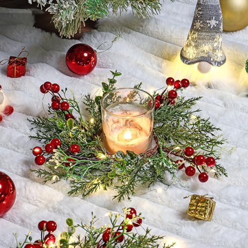 SOMYTING Christmas Candle Rings Wreaths Xmas Kitchen Cabinet Wreath Mini Xmas Wreaths Table Centerpieces Candle Rings for Pillars Christmas Front Door Window Chair Decorations 4PCS - Image 3