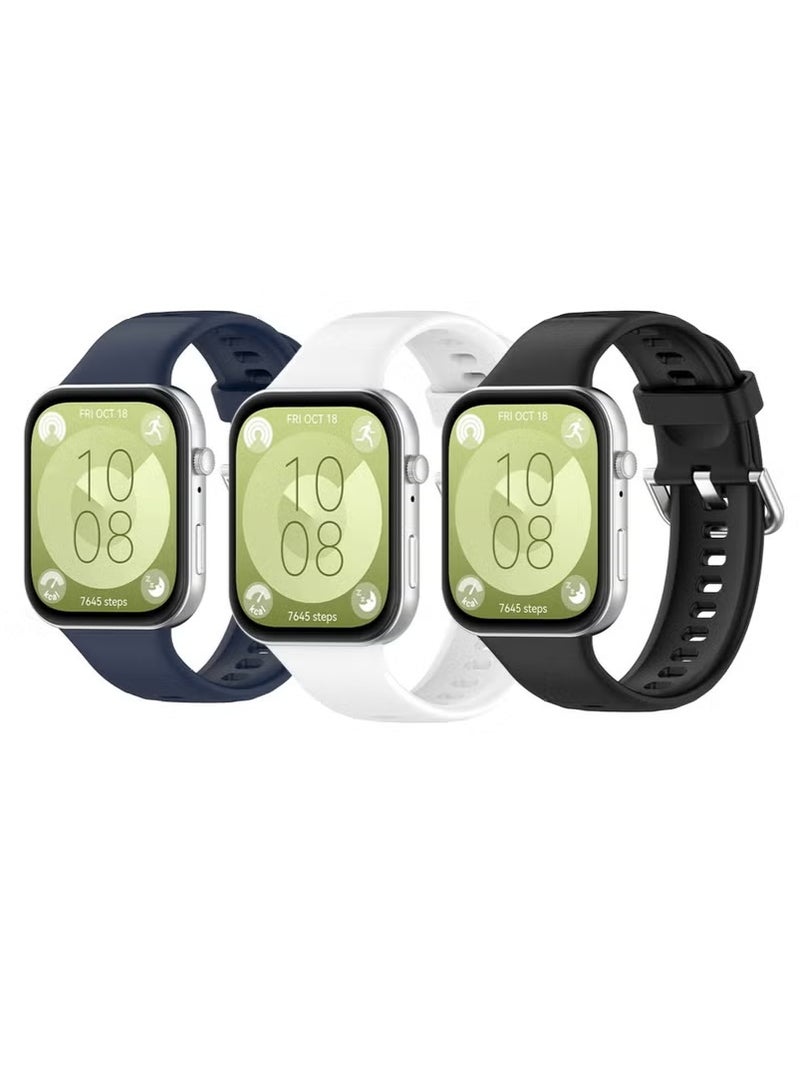 3 PCS Strap for HUAWEI Watch Fit 3/Fit 4/Fit 4 Pro, Silicone Watchband Replacement Bracelet Black, White and Blue - Image 1