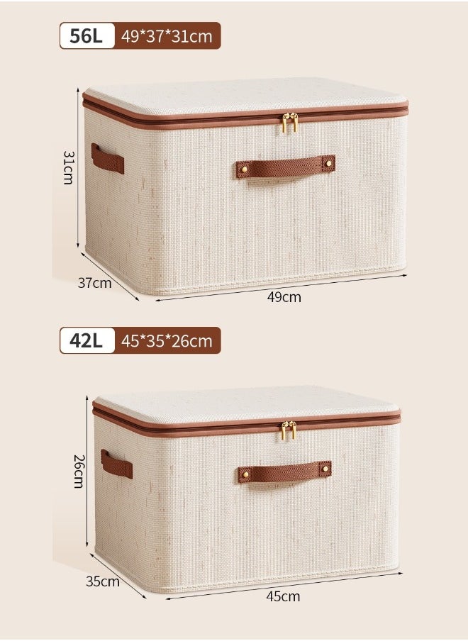 Generic 56l Cotton-Linen Storage Box with Zipper and Lock for Home Wardrobe  - Image 2