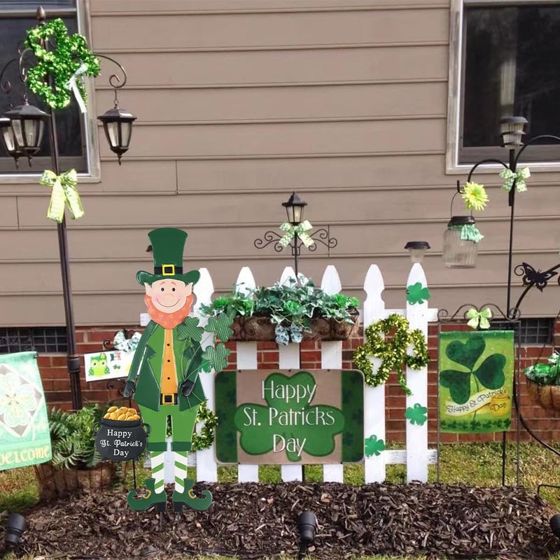 hogardeck St Patricks Day Decorations Outdoor, Irish Leprechaun Decorative Garden Stakes for Saint Patricks Decor, Happy St. Patrick's Day Decorations with Shamrock Gold Pot for Home Yard Porch Lawn - Image 5