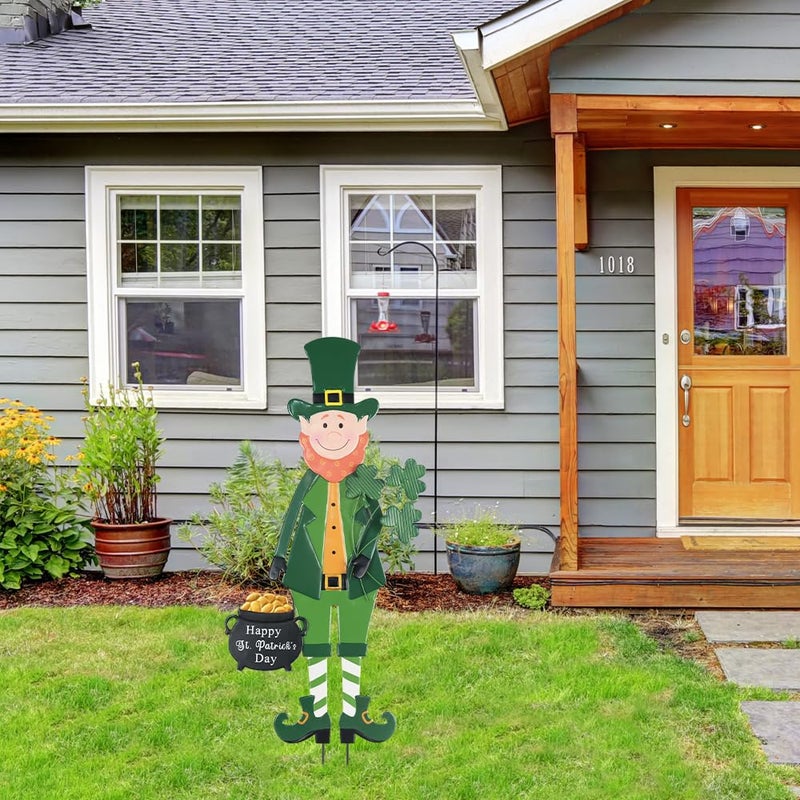 hogardeck St Patricks Day Decorations Outdoor, Irish Leprechaun Decorative Garden Stakes for Saint Patricks Decor, Happy St. Patrick's Day Decorations with Shamrock Gold Pot for Home Yard Porch Lawn - Image 3