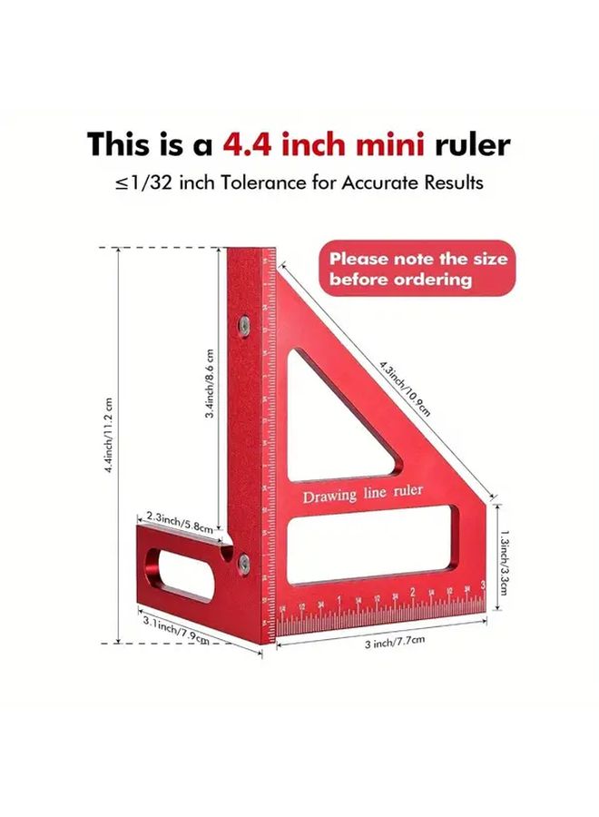 2 حزمة مسطرة ميتري 3D من سبائك الألومنيوم الحمراء وأداة تخطيط الزوايا 45 90 درجة منقلة - Image 2