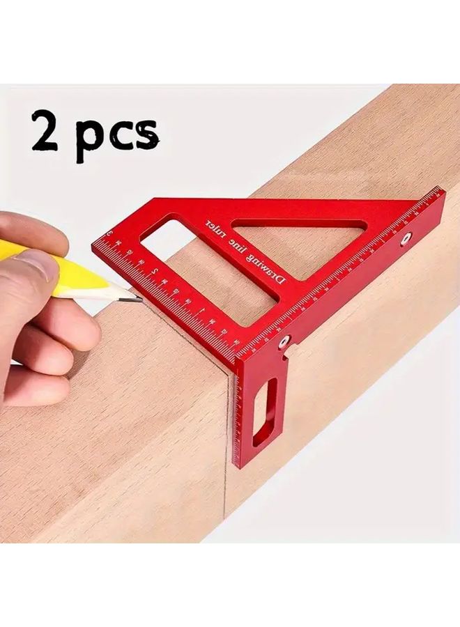 2 حزمة مسطرة ميتري 3D من سبائك الألومنيوم الحمراء وأداة تخطيط الزوايا 45 90 درجة منقلة - Image 1