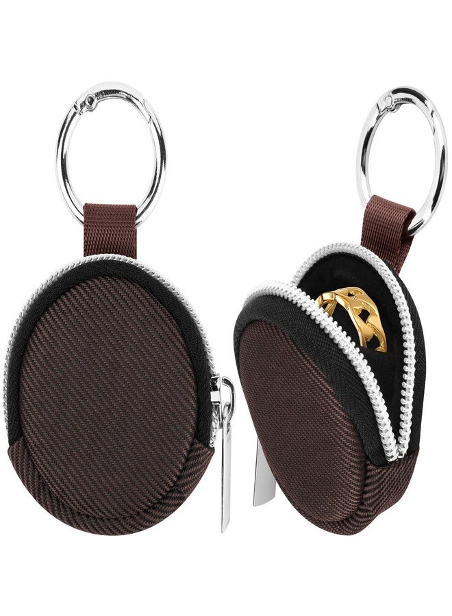 Homakover Portable Ring Organizer Case with Keychain, Traveling Ring Holder Storage Bag, Anti-Lost Keychain Container for Rings, Jewelry (2, Brown) - Image 1